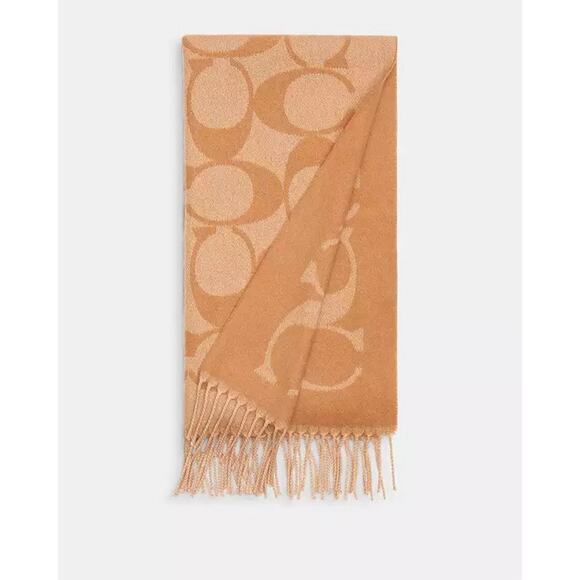 NWT Coach Signature Oversized Scarf Muffler CU807 Camel - Picture 7 of 9